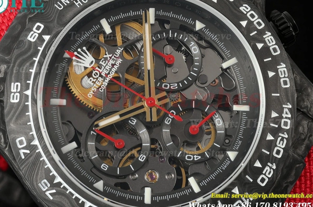 Diw N6F Carbon Daytona DD4801 NY Skeleton Dial 40mm Red 0202